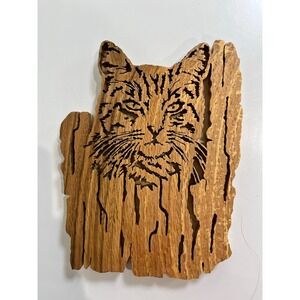 Vintage Wood Carved Cat Scroll Saw Art Cat Rustic Wall‎ Decor Handmade Lazer